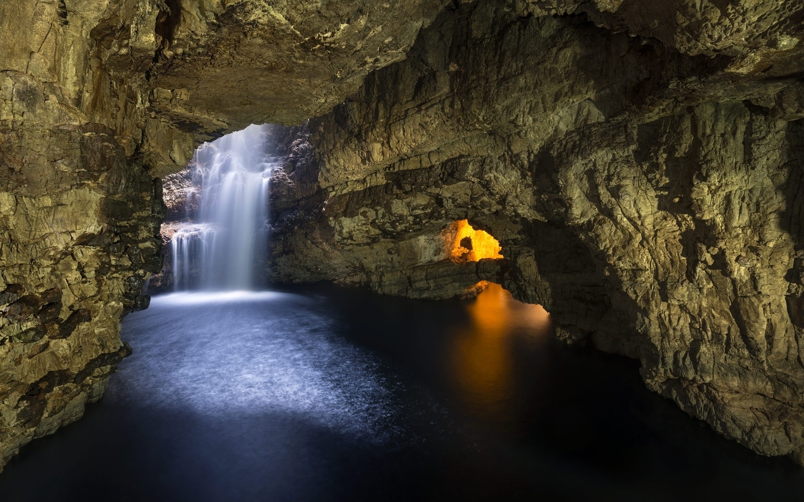 Landscape cave waterfall scotland sunlight erosion Custom Gaming Mat Desk