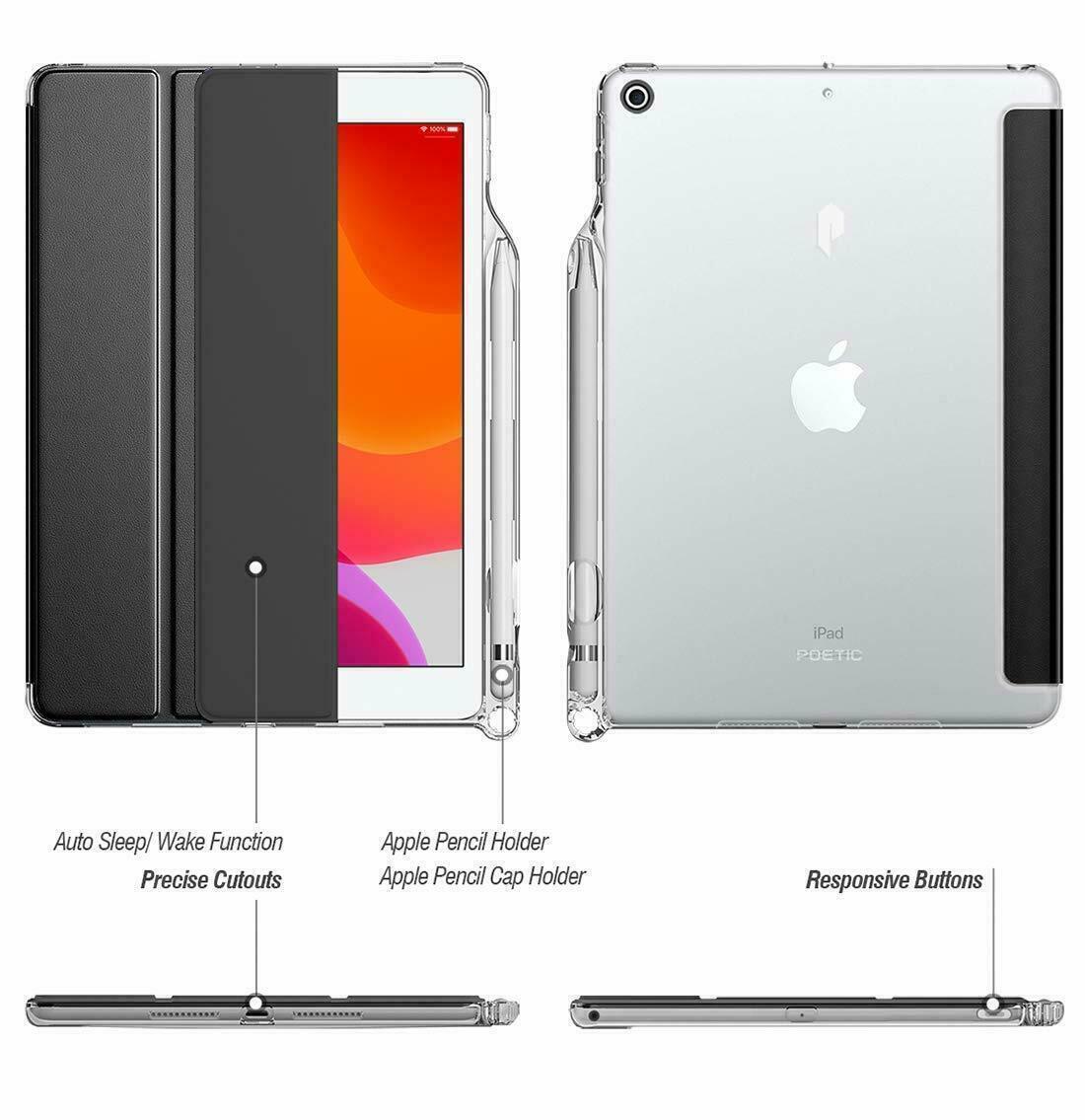 For iPad 10.2 (2019/2020/2021) Smart Trifold Case Clear TPU back Cover Black