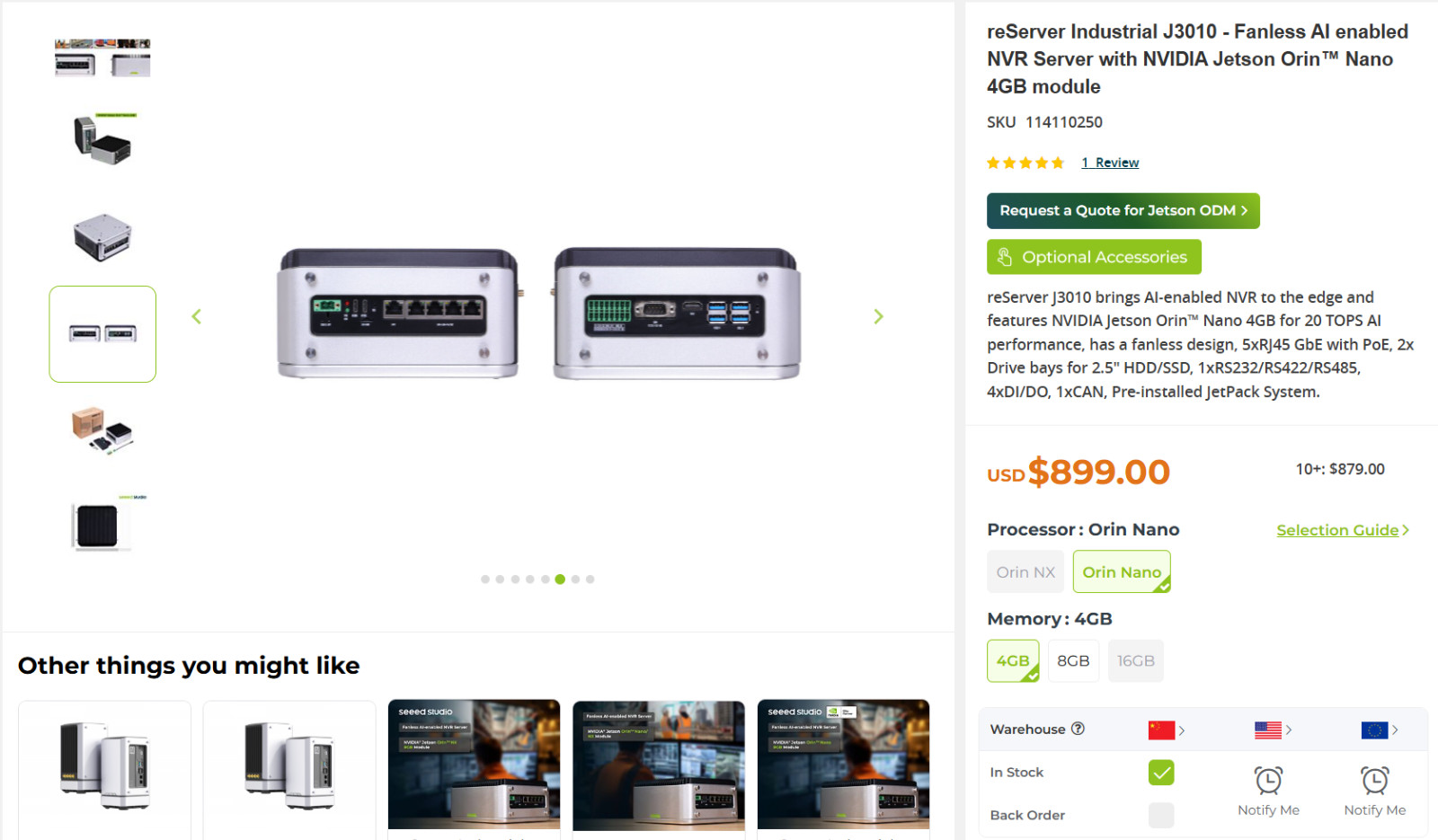 reServer Industrial J3010 -Seeed Studio- NVIDIA Jetson Orin Nano 4GB - 34TOPs