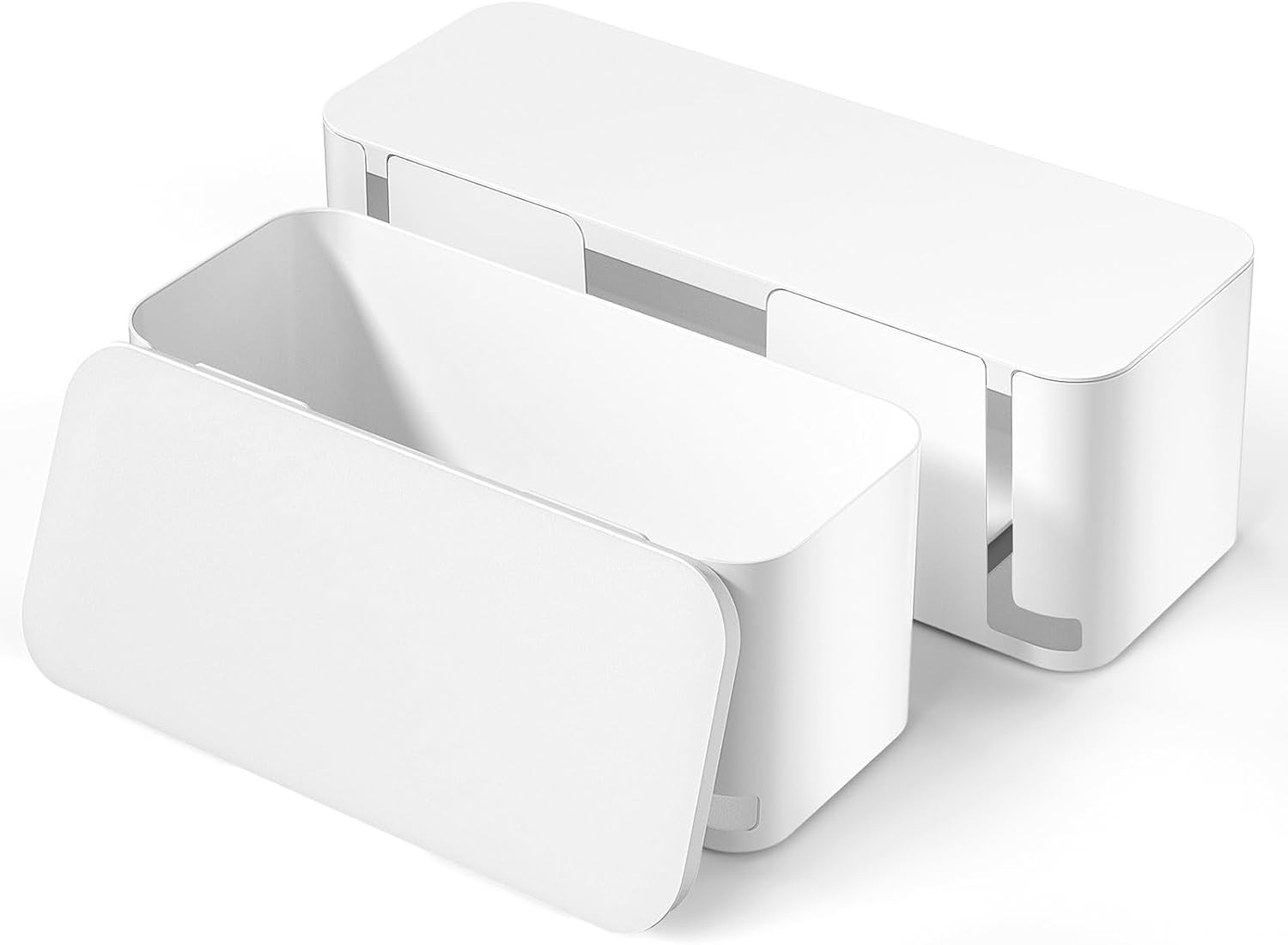 2-Pack Pet-Friendly Cable Management Boxes - Child-Proof Cord Organizer in White