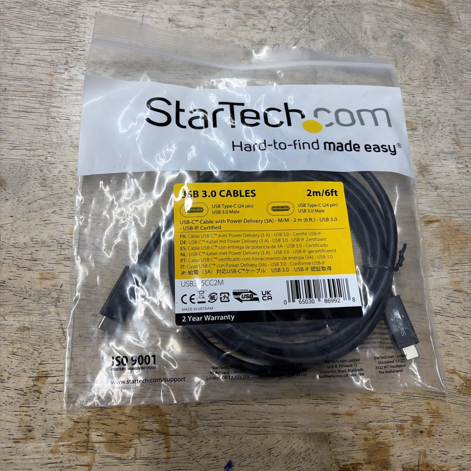StarTech USB315CC2M Black USB-C Cable with Power Delivery USB 3.0 2m/6ft