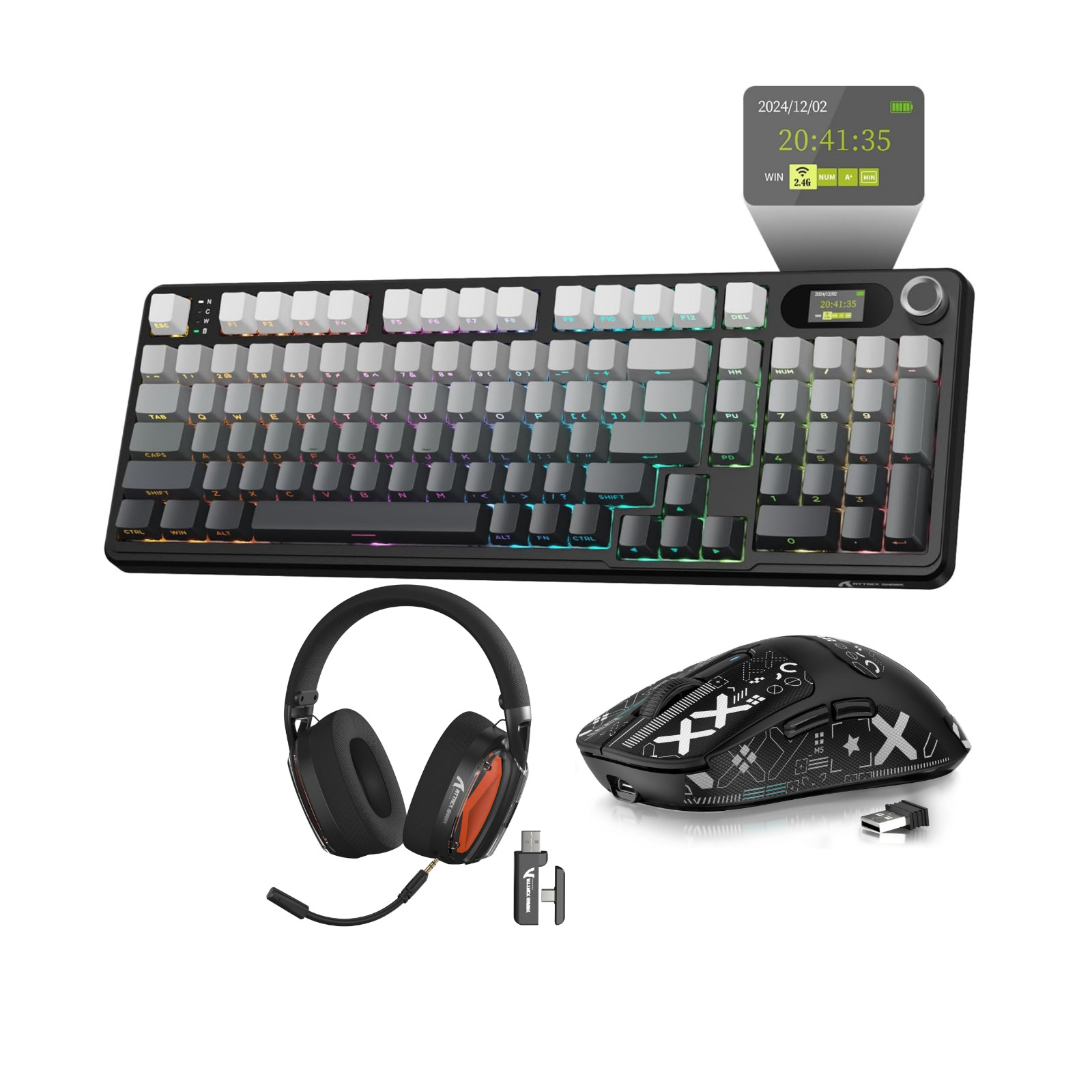 Attack Shark Triple-Mode Hot-swappable Gaming Keyboard, Mouse, and Headset Set