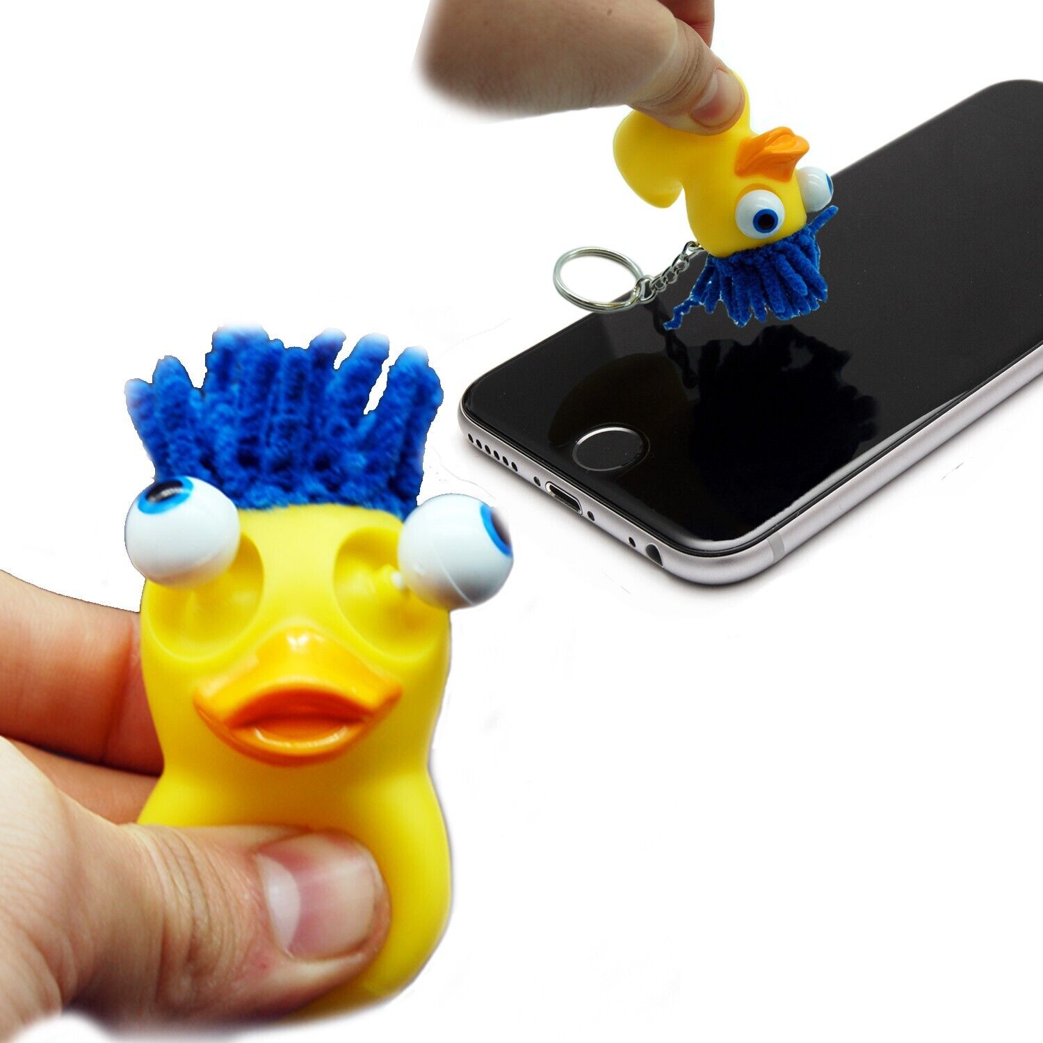 2 PCs Eye-squeezing Bule Hair Duck Keychain Cell Phone & Computer Screen Wiper