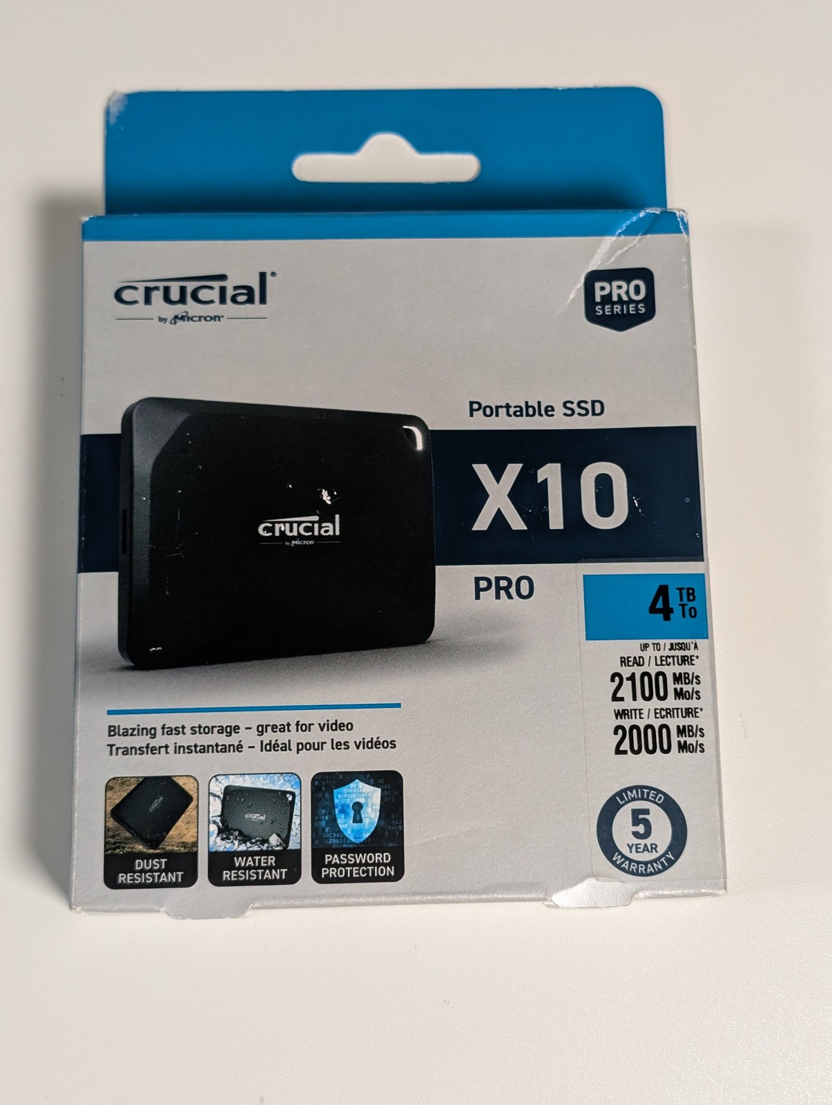 Crucial X10 Pro 4TB Portable SSD USB 3.2 Gen 2x2 Type-C 2100MB/s External Drive