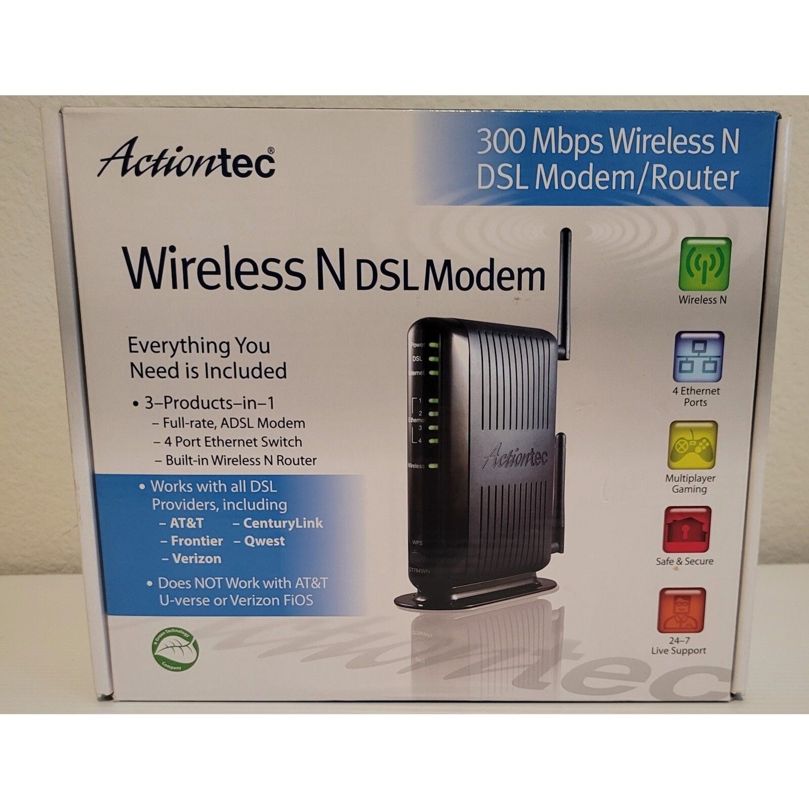 New Open Box Actiontec GT784WN-01 Wireless N DSL Modem Router No Ethernet Cables
