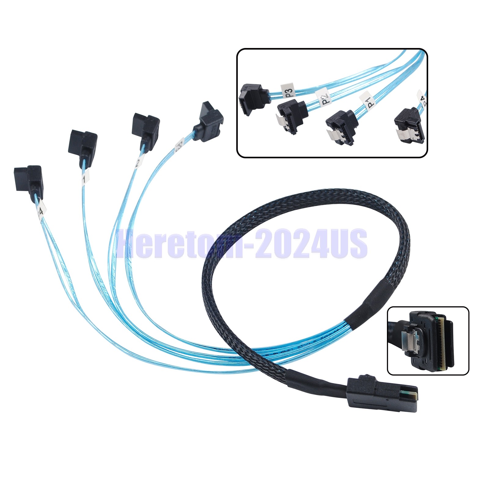 SAS 36Pin SFF-8087 to 7Pin 4X SATA Right Angle Breakout Splitter Cable 0.5 or 1m