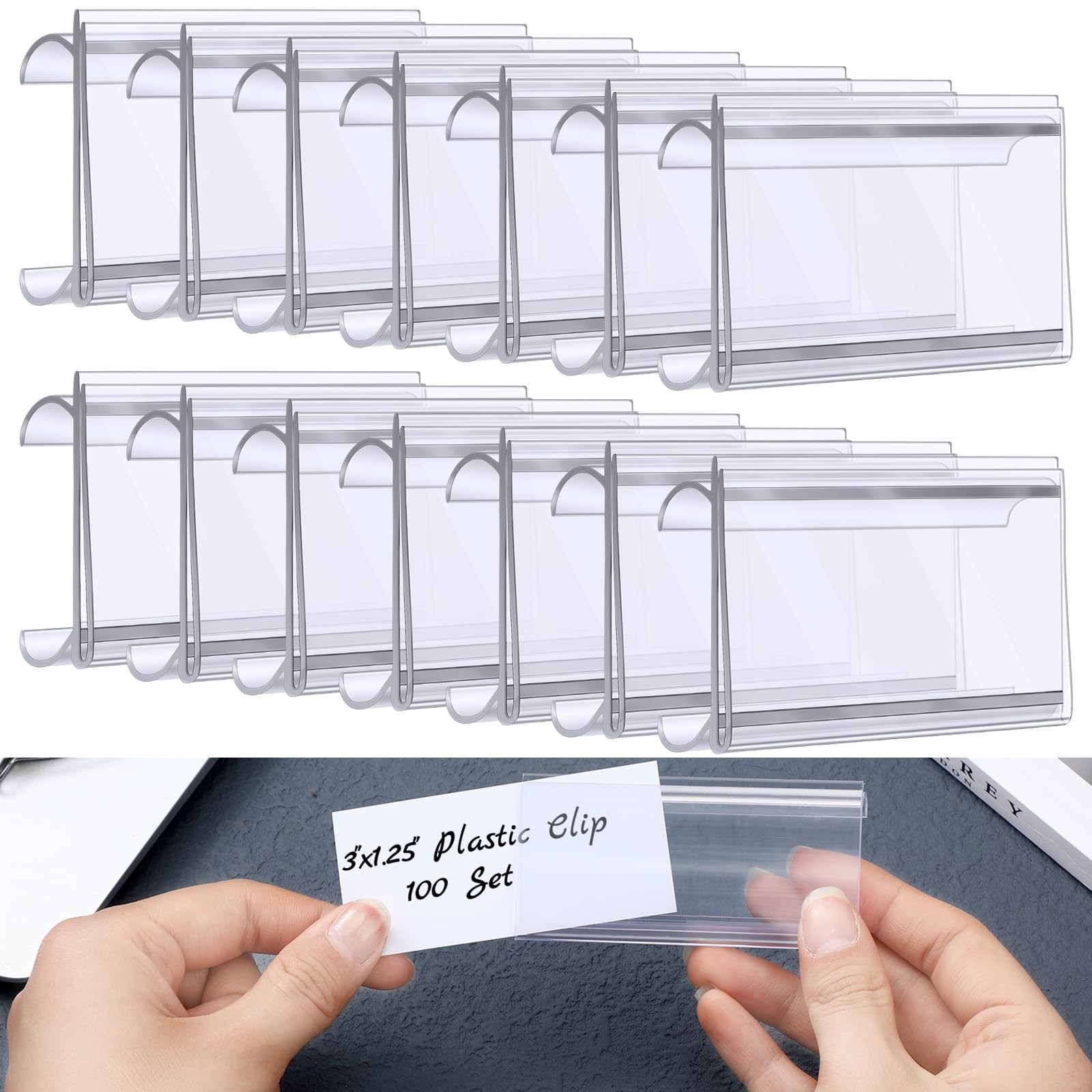 100 Pcs Plastic Wire Shelf Label Holder Tags with 100 Pcs Label Paper Inserts...