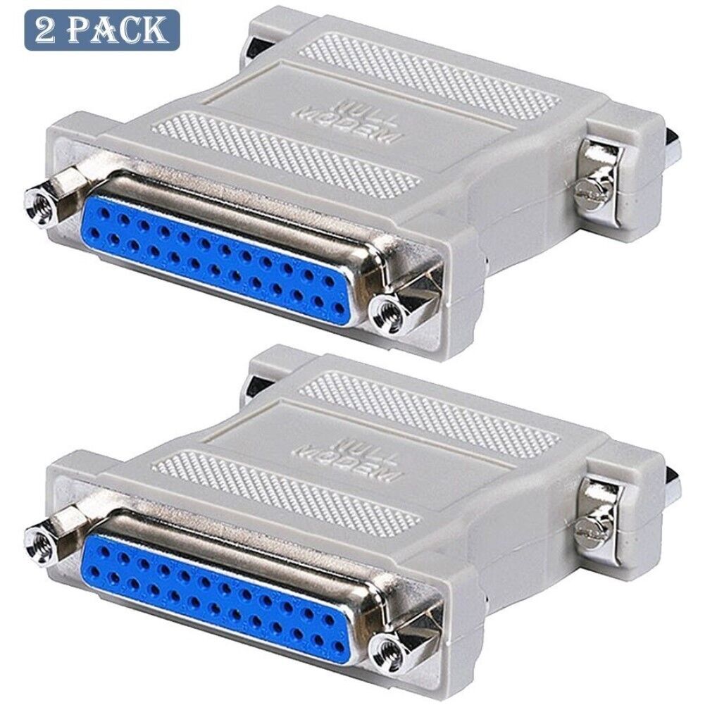 2x DB25 25 Pin Parallel Port Null Modem Adapter Female to Female Gender Changer