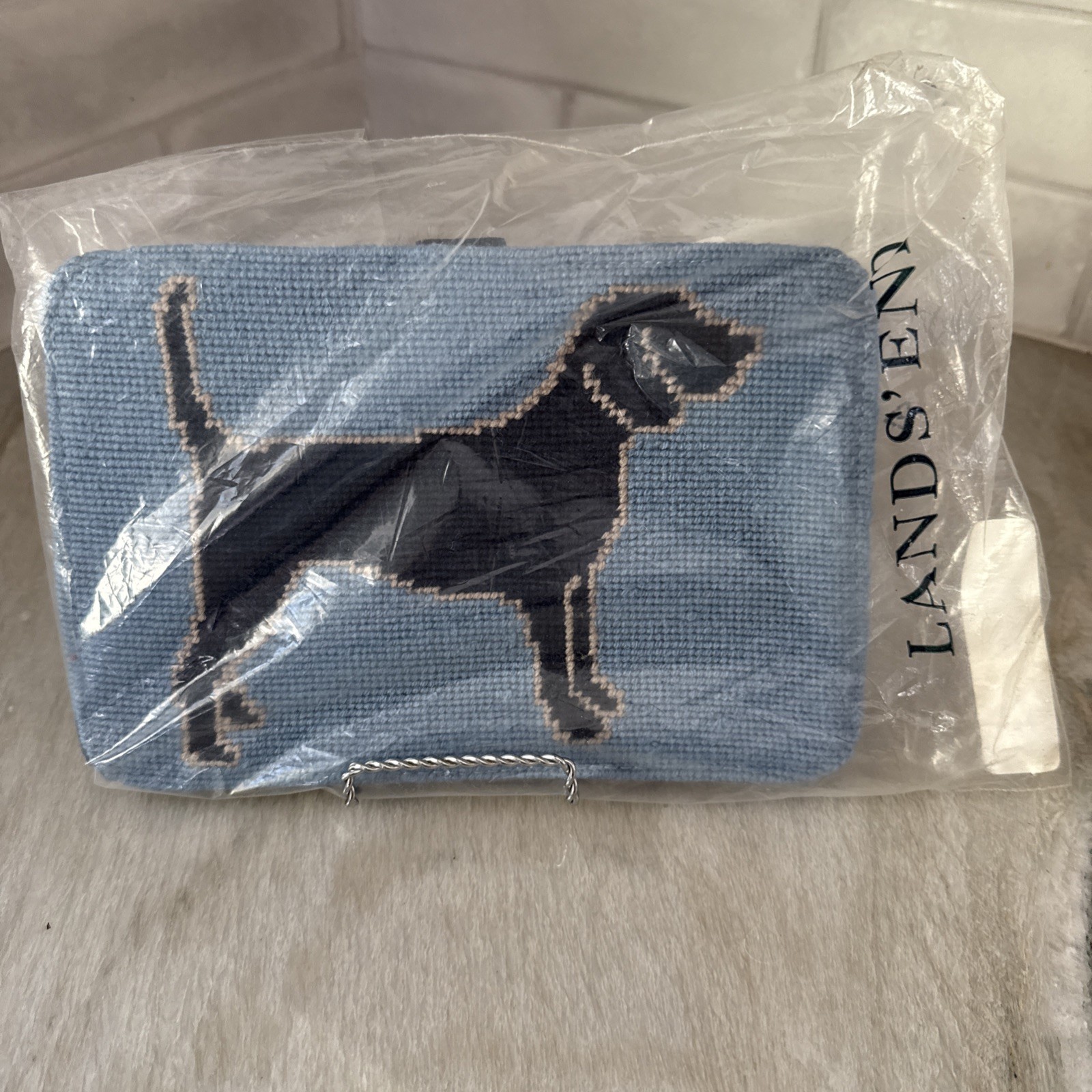 New Lands End Kindle Nook Case Needlepoint Black Lab Dog Blue Protective Travel