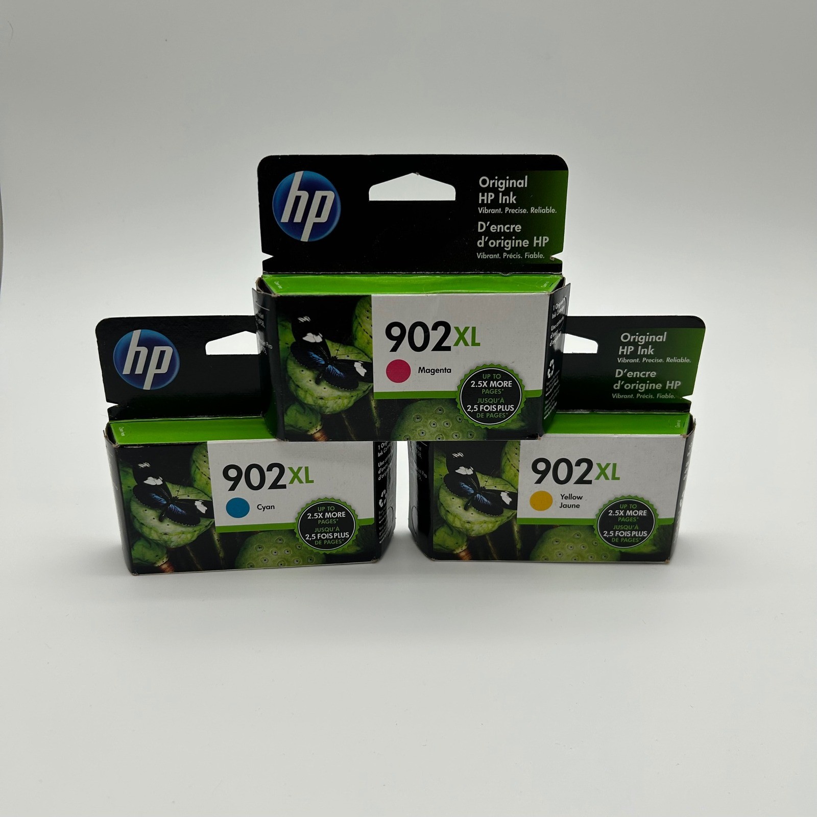 HP 902XL Ink Cartridges Bundle 3-Pack CMY Cyan Magenta Yellow Yield Exp. 2022