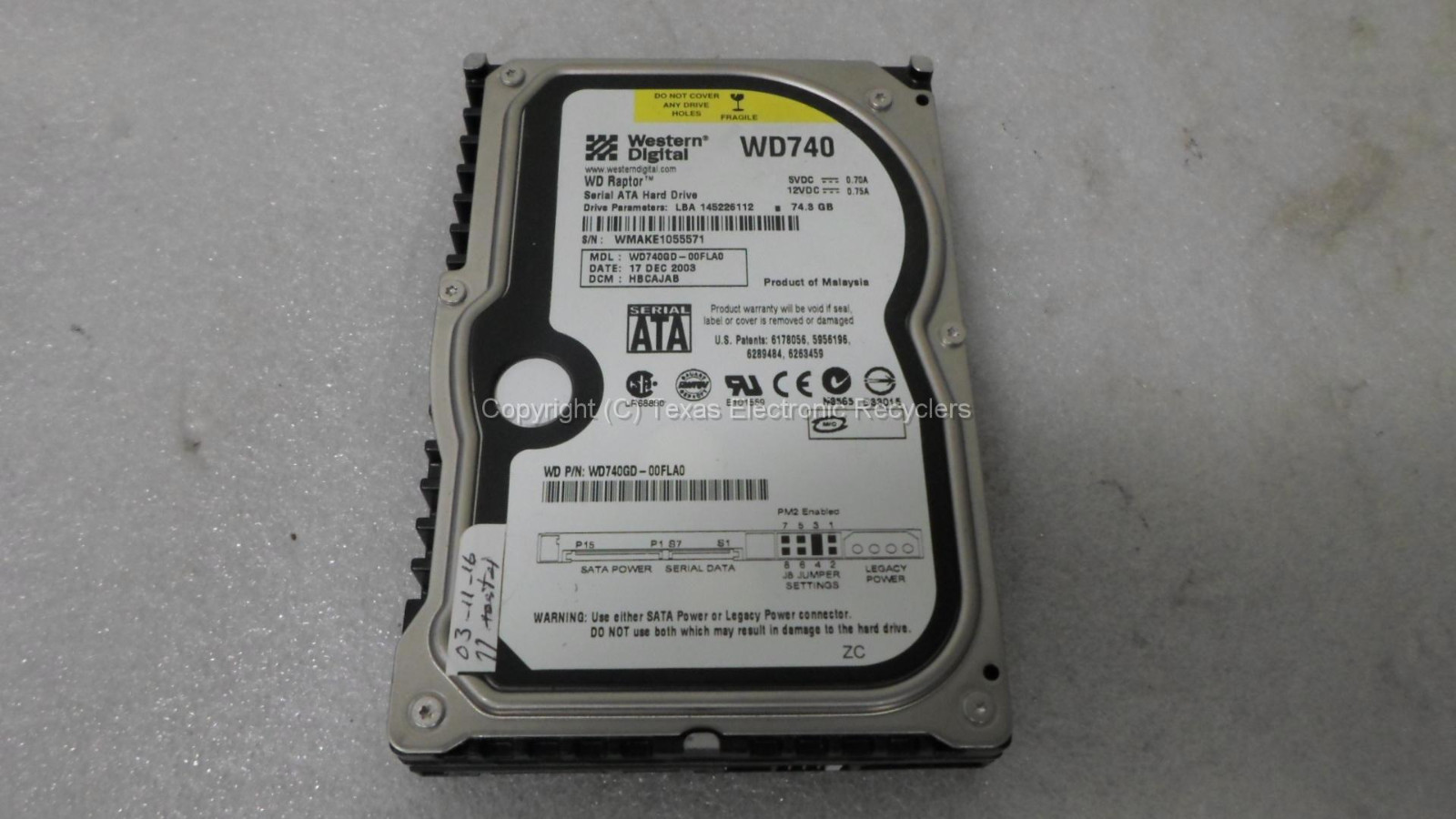 Western Digital Raptor WD740 WD740GD-00FLA0 74.3GB 10K SATA Hard Drive TESTED
