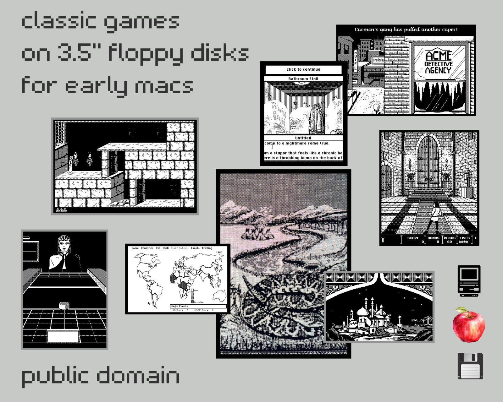 Early Mac Games on Recycled 3.5" Floppy Disks-Public Domain Retro Software 🍎➕🍏