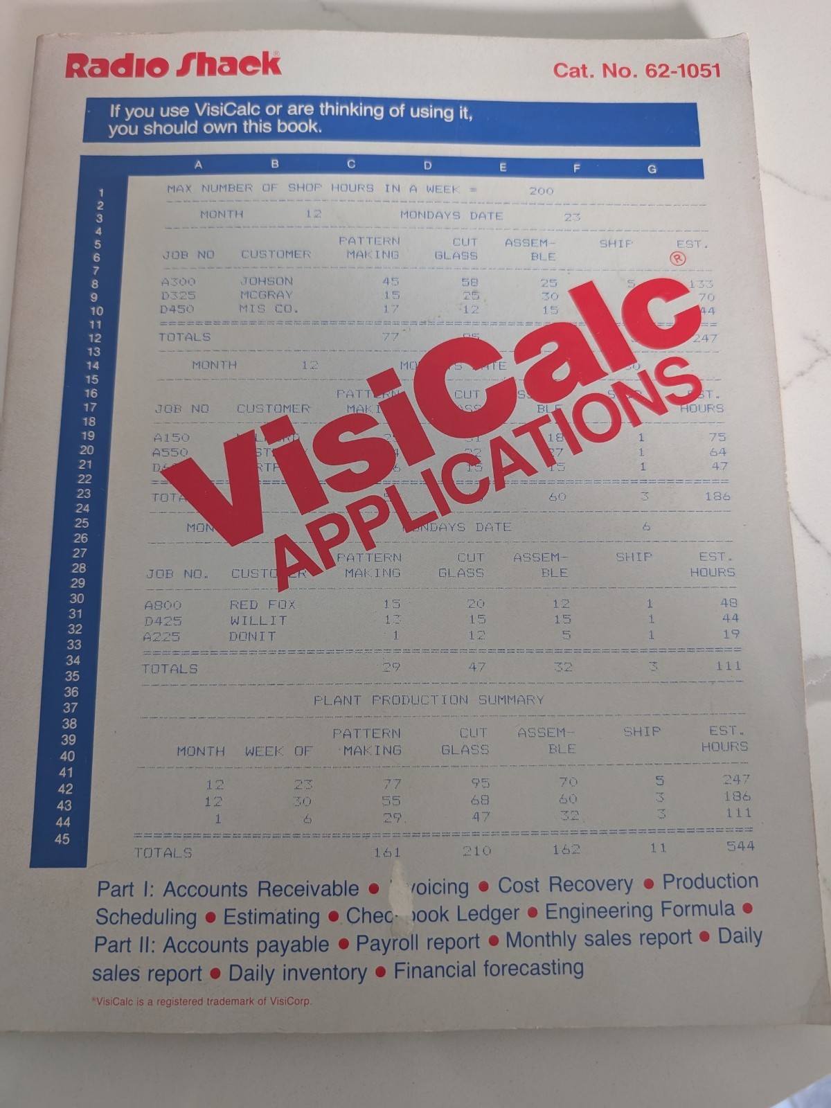 Radio Shack VisiCalc Applications Book Manual Cat. No. 62-1051 Vintage