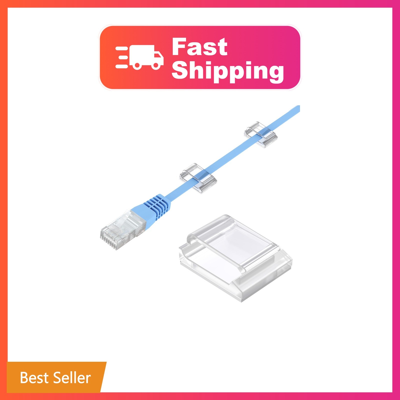 AGPTEK Flat Ethernet Cable Clips, 100 PCS Adhesive Wire Clips, Clear | Flat C...