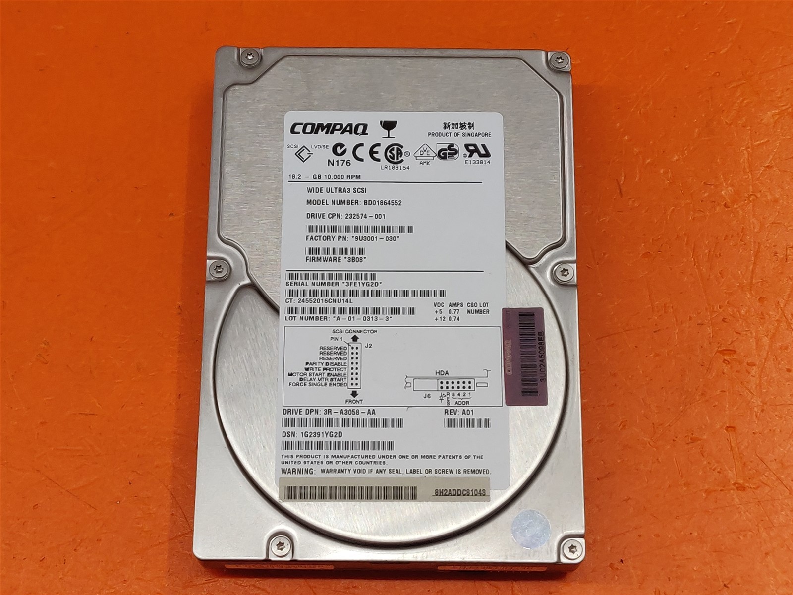 ⭐️⭐️⭐️⭐️⭐️ *UNTESTED* HDD Hard Drive Compaq BD01864552 Wide Ultra3 SCSI 18.2GB