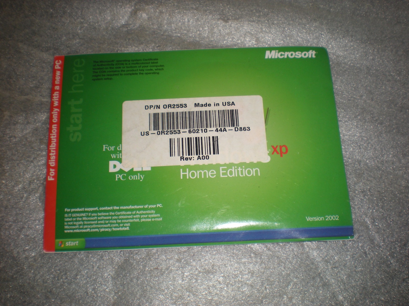 (NO KEY) New Dell Microsoft Windows XP Home Edition SP1a Reinstallation Disc