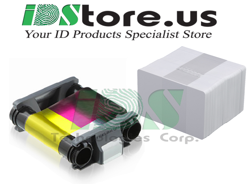 Evolis Badgy200 CBGR0100C YMCKO Color Ribbon 100 prints + 100 Blank PVC Cards