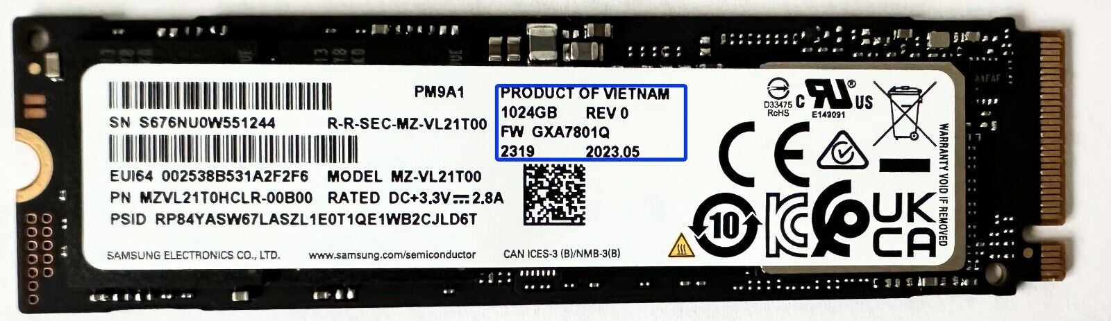 Brand-new Samsung PM9A1 m.2 NVME PCI-E 4.0X4  support PC&PS5 newest firmware