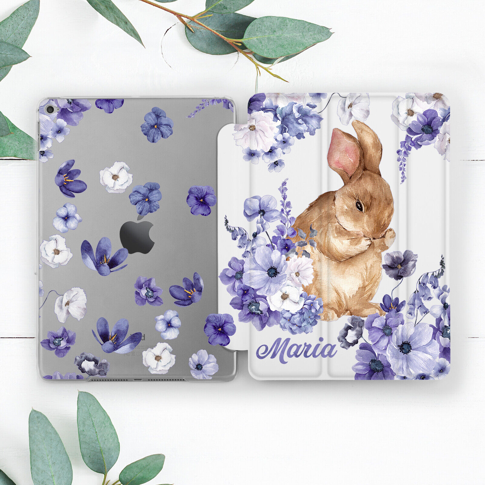 Custom Name Rabbit Flowers Cute Case For iPad 10.2 Pro 12.9 11 9.7 Air 4 5 Mini