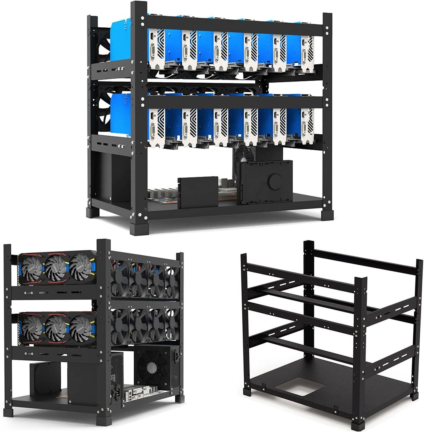 MC036 Fit 12 GPU Test Bench, Local LLM AI Computer Case, Crypto Mining Rig Frame