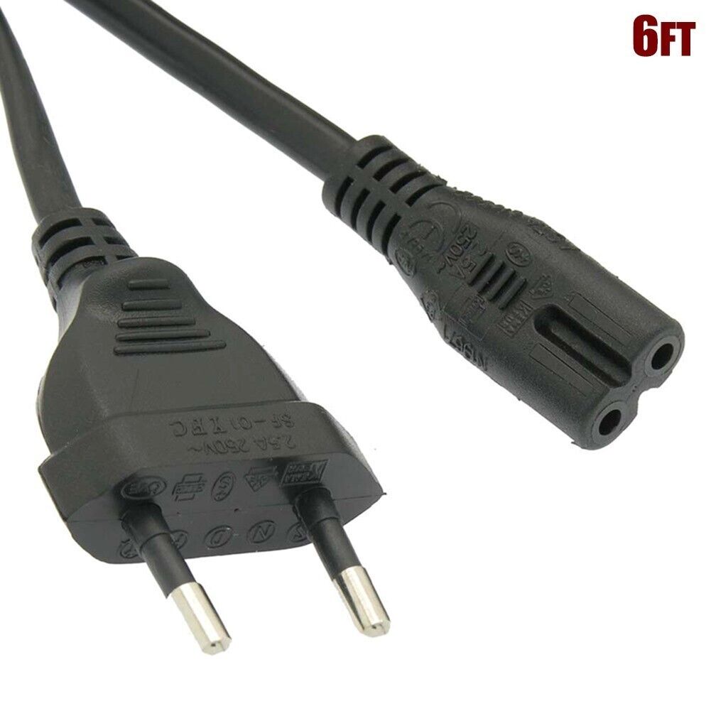 6FT Figure 8 C7 to EU Plug 2-Pin Power Cable Cord Adapter PC Laptop 18 AWG Black