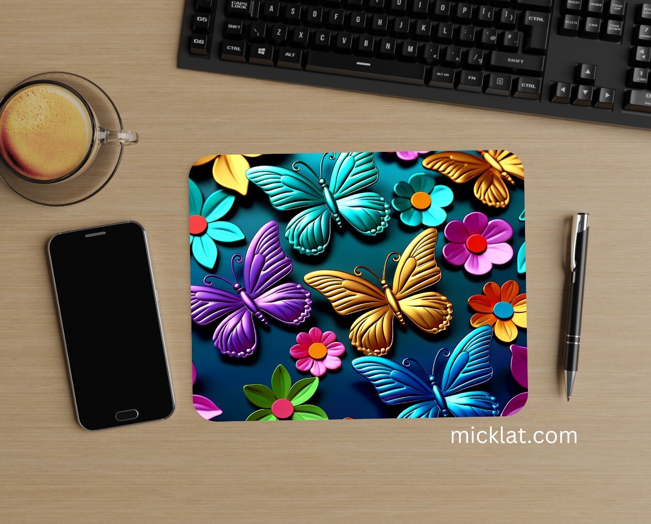 Mouse Pad 016 "Colorful Butterflies" - Multicolor - MICKLAT Computer Gift