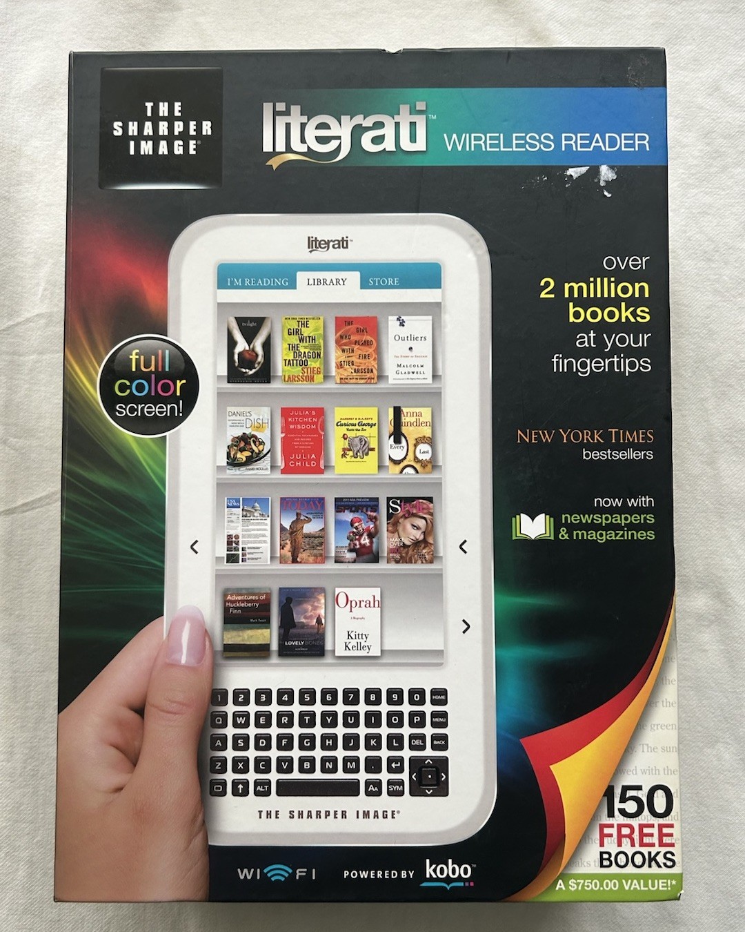 Literati Wireless Reader The Sharper Image Kobo 2010 Color Screen Rechargeable 