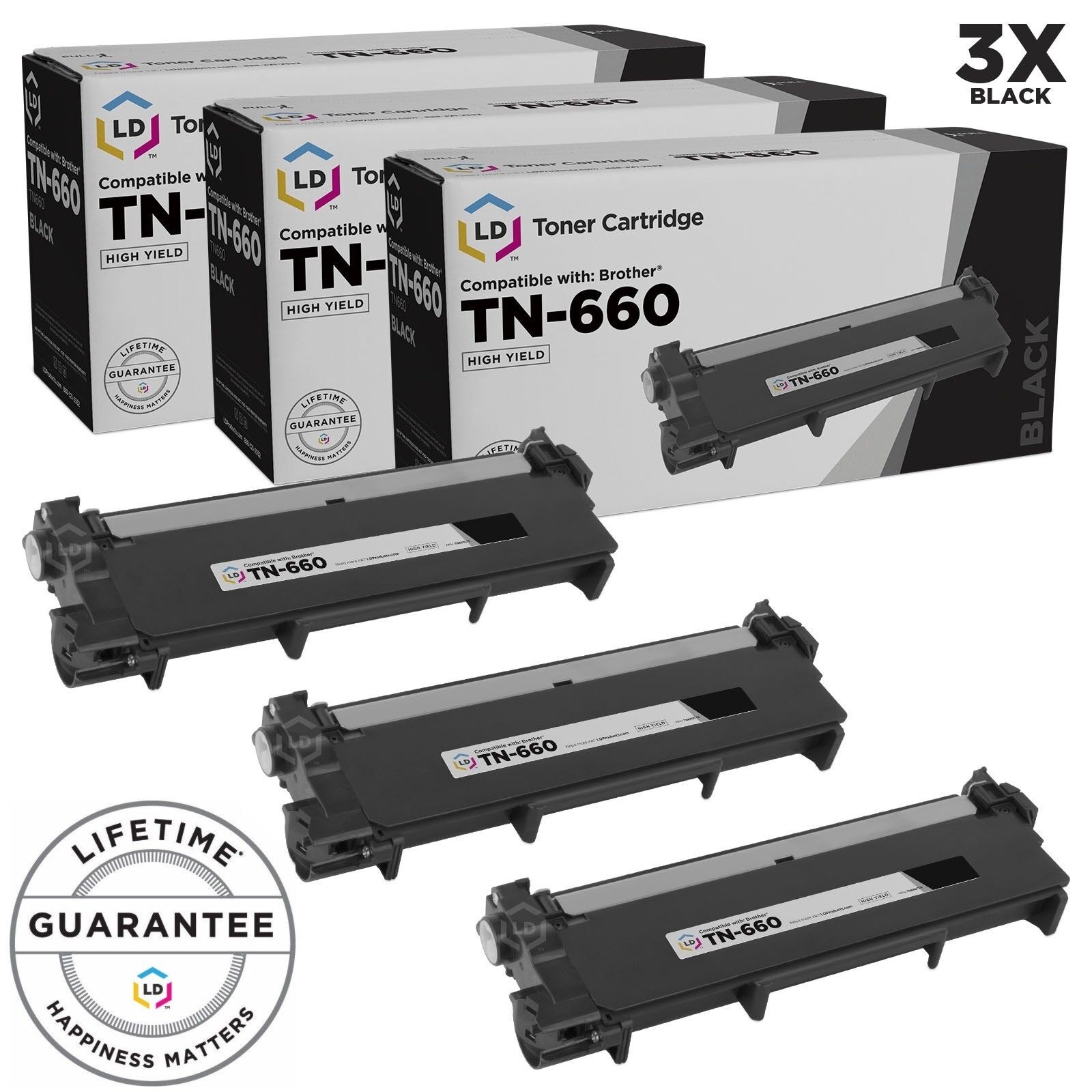 LD 3pk Comp Black Laser Cartridge for Brother Toner TN660 L2315DW MFC-L2680W