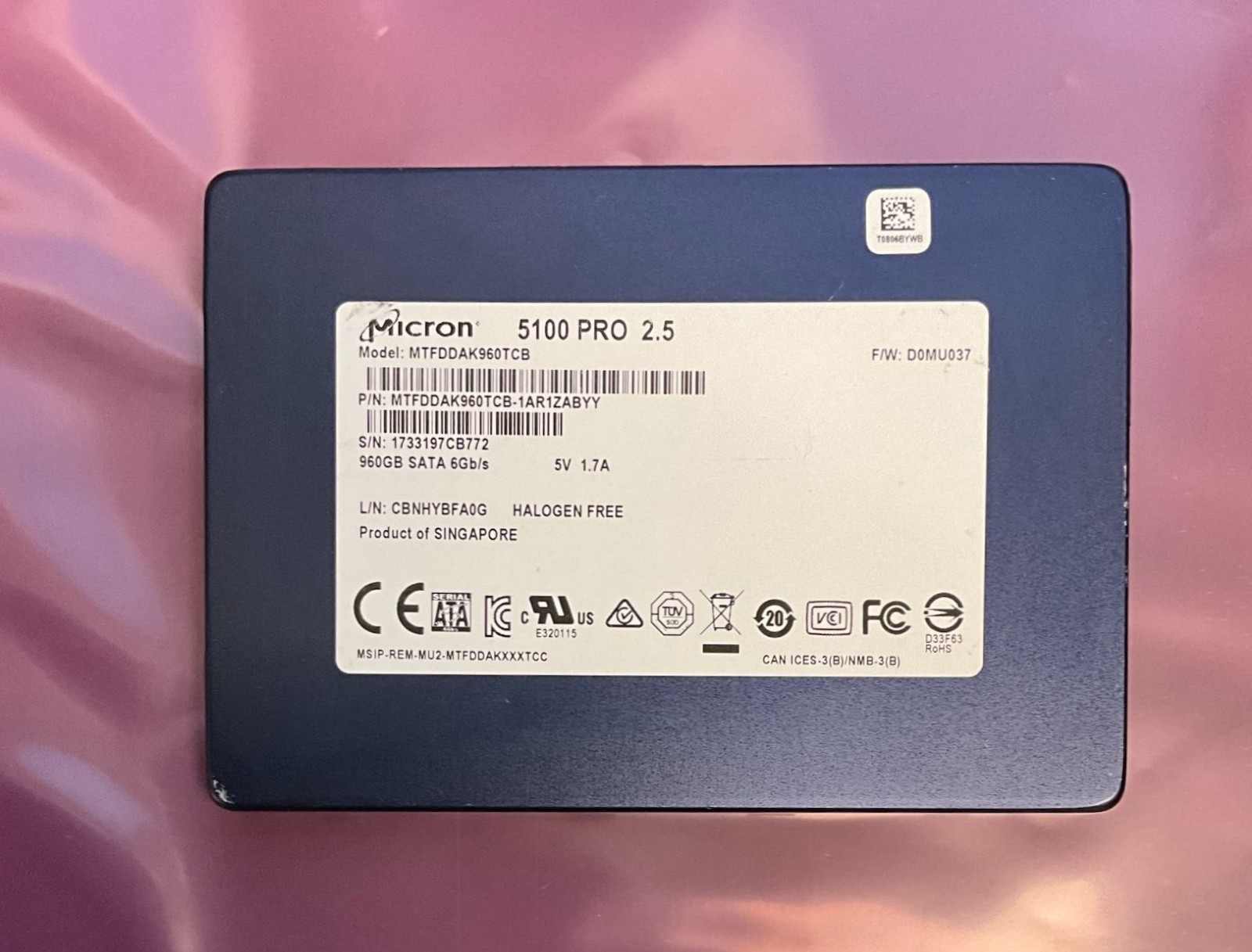 Micron 5100 Pro 960GB Enterprise/DC 2.5" SATA SSD 2.5DWPD 99%
