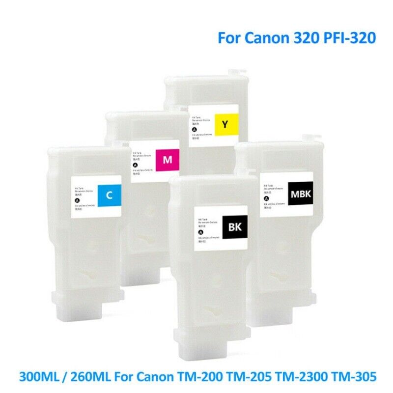 5COLRS PFI-320 Refillable Ink Cartridge for Canon TM-200 TM-205 TM-300 TM-305