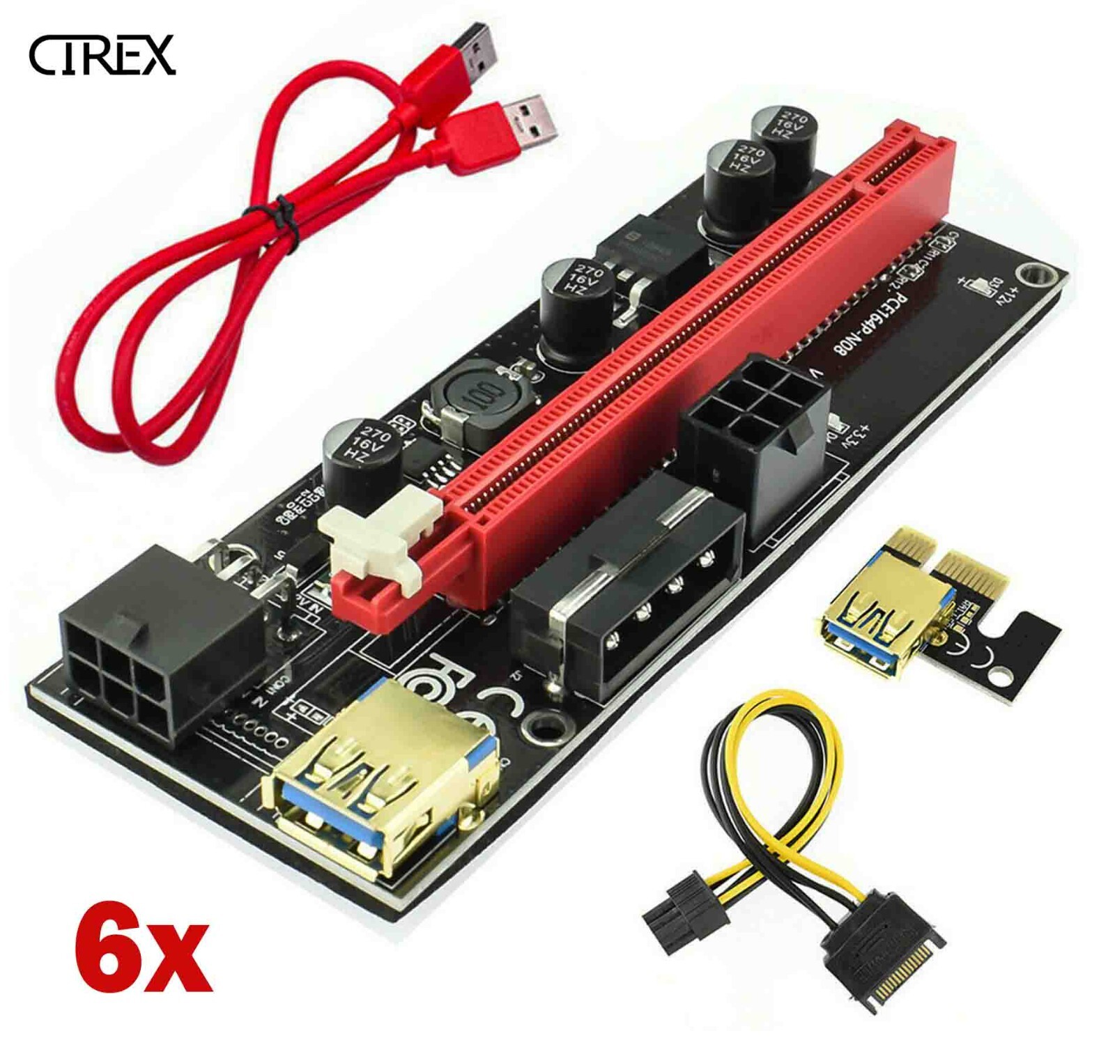 6x VER009S PCI-E Riser Card PCIe 1x to 16x USB 3.0 Data Cable for Bitcoin Mining