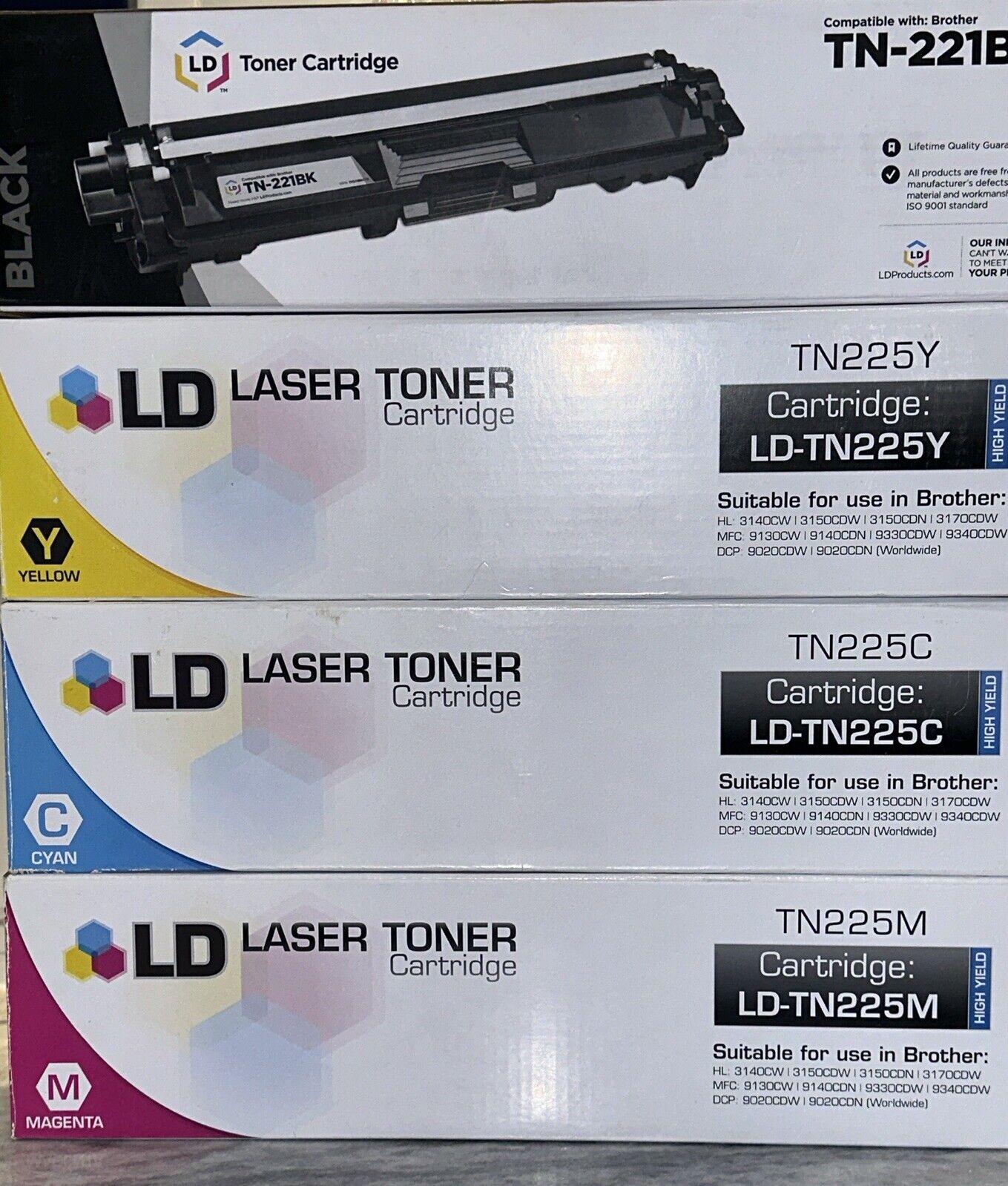 LD High Yield Laser Toner Cartridges BROTHER TN-221BK, TN-225Y, TN-225C, TN-225M