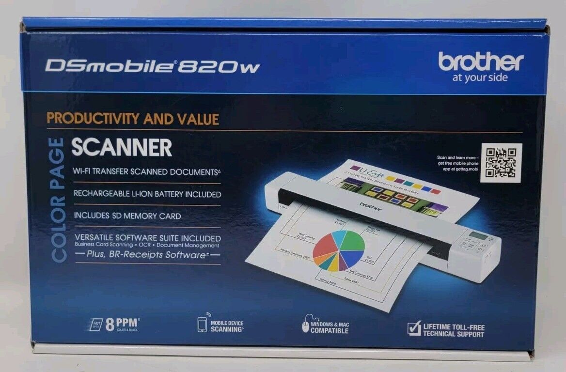 Brother DSmobile-820w Wireless Mobile Color Page Document Scanner - New In Box