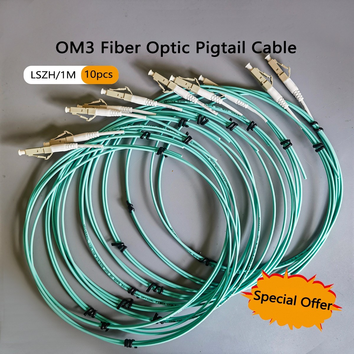 10pcs Fiber Optic Pigtail OM3 1M LC/UPC 50/125 MultiMode Single Core 2.0mm LSZH