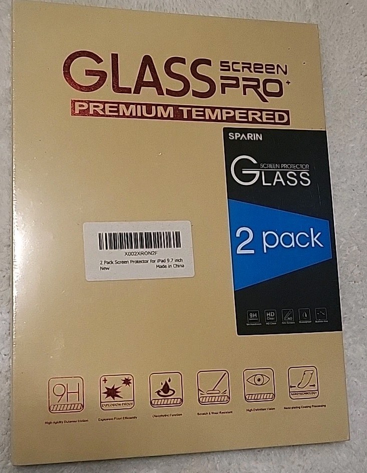 Sparin 2 Pack  iPad 9.7" Screen Protectors X002XRON2F Sealed .     