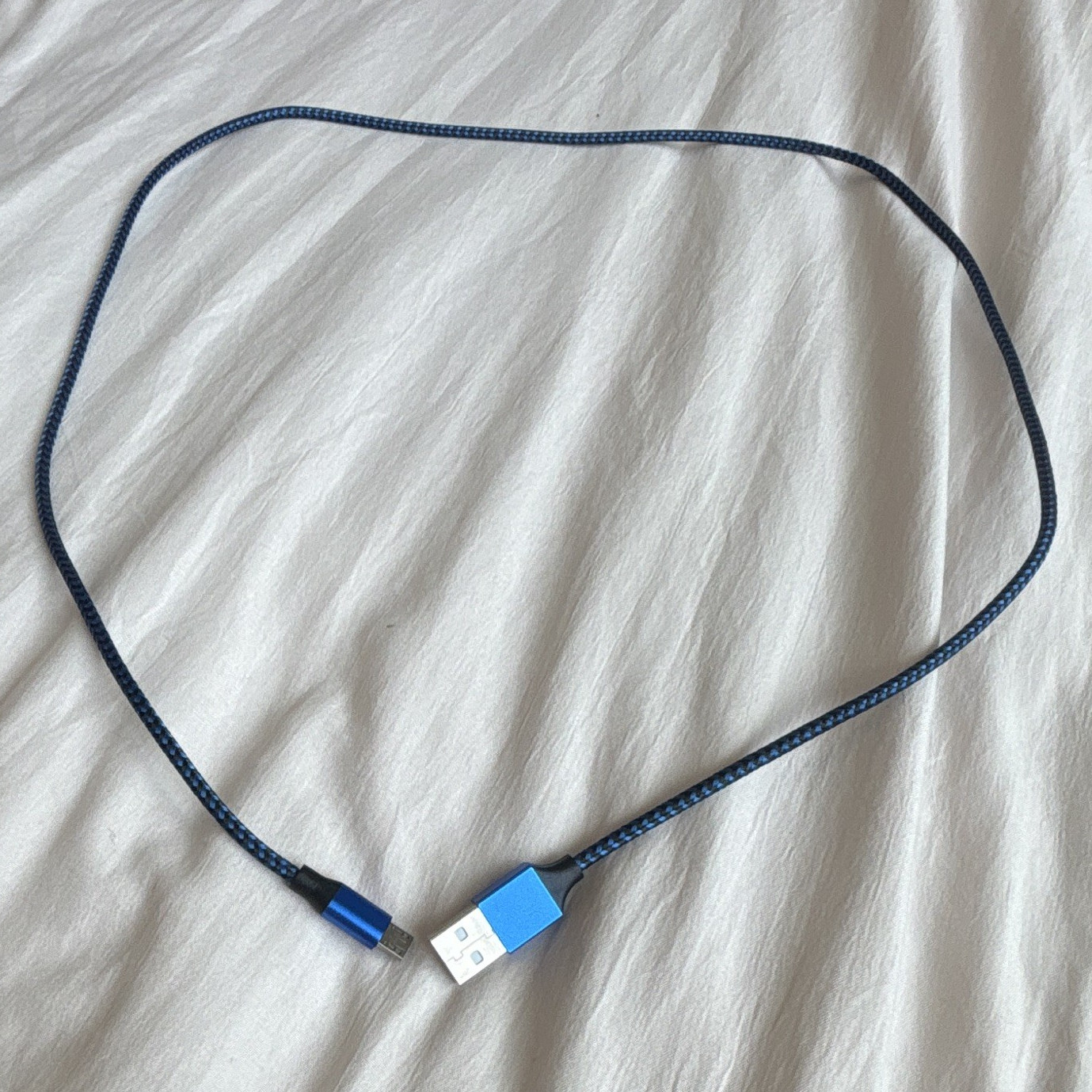 Blue Braided USB-A to Micro-USB Cable, 1-2 ft Charging/Data 1:1 Universal