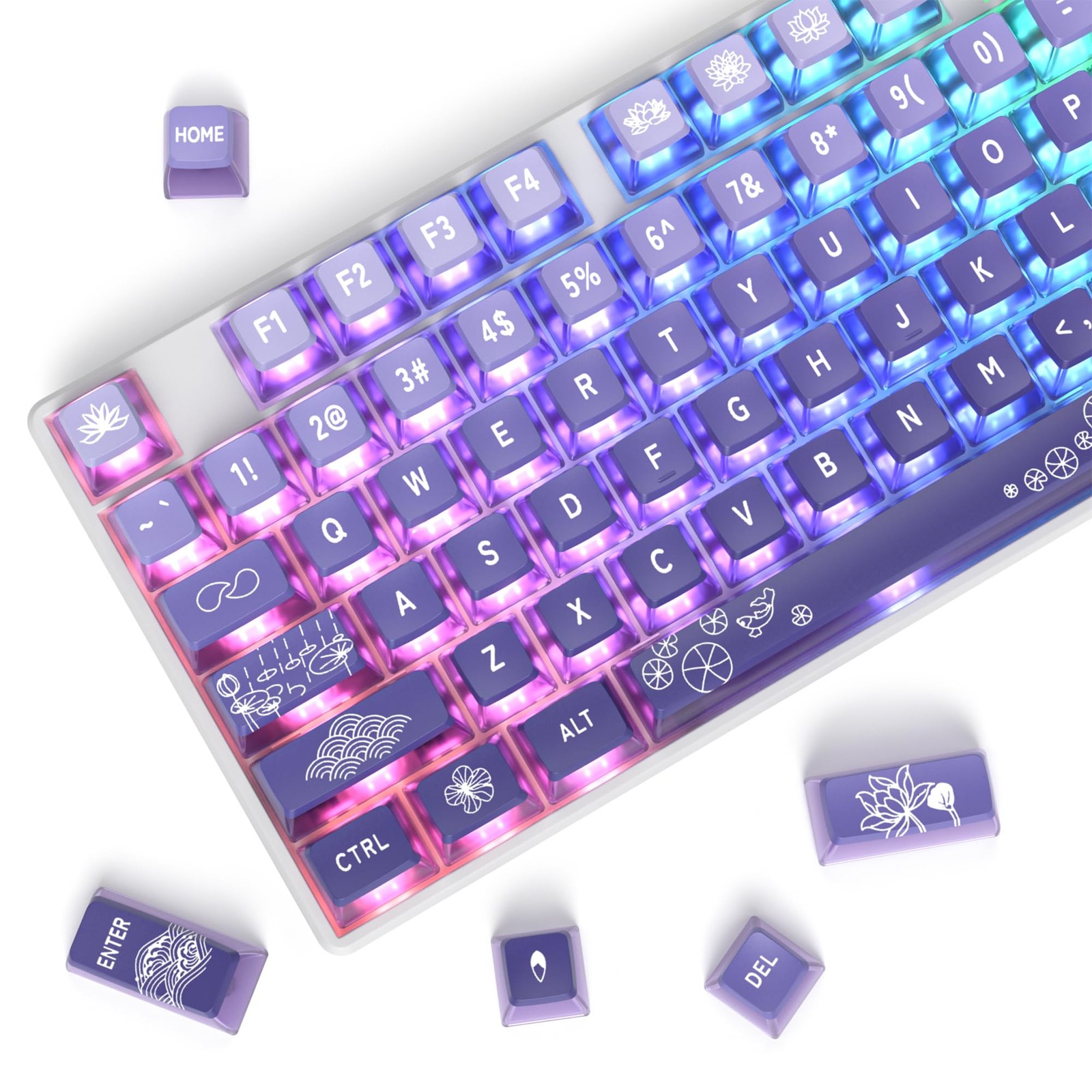 61 Keys PBT 60% Keycaps Shine Through OEM Profile Backlit Grey Black US Layout