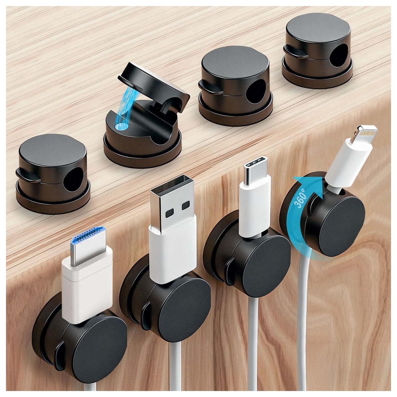 OneLeaf 8 Pack 360° Rotatable Strong Magnetic Cable Clips Cord Holder for Nights