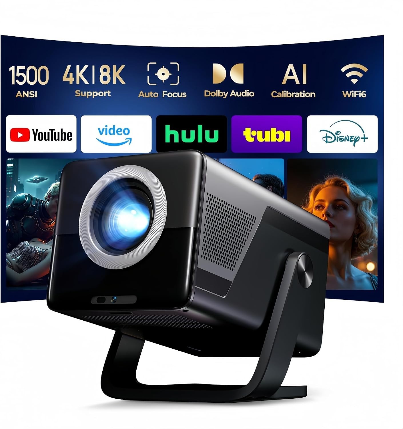 X7 1500 ANSI Smart Full HD Projector 4K/8K Input Support Auto Focus & Keystone