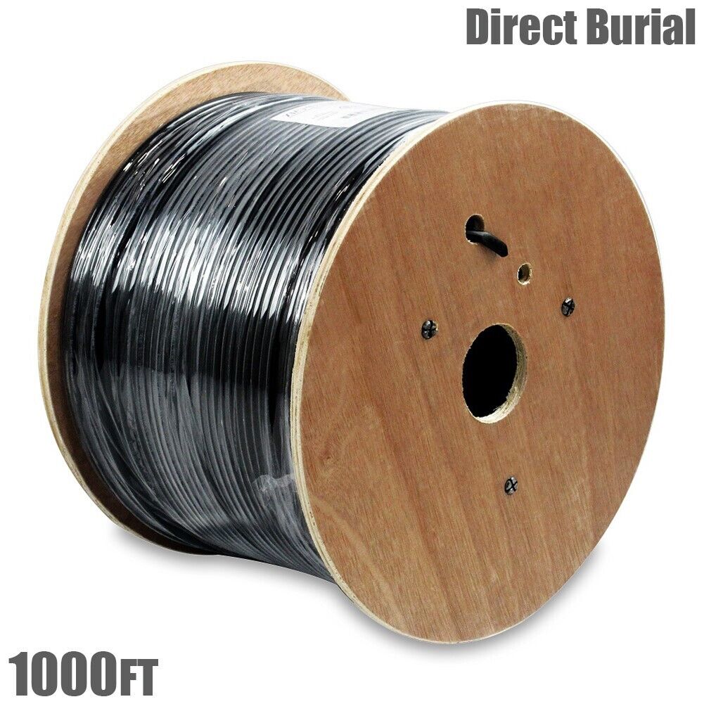 1000FT Cat5E Outdoor Direct Burial Network Ethernet Bulk UTP Cable 24AWG Black