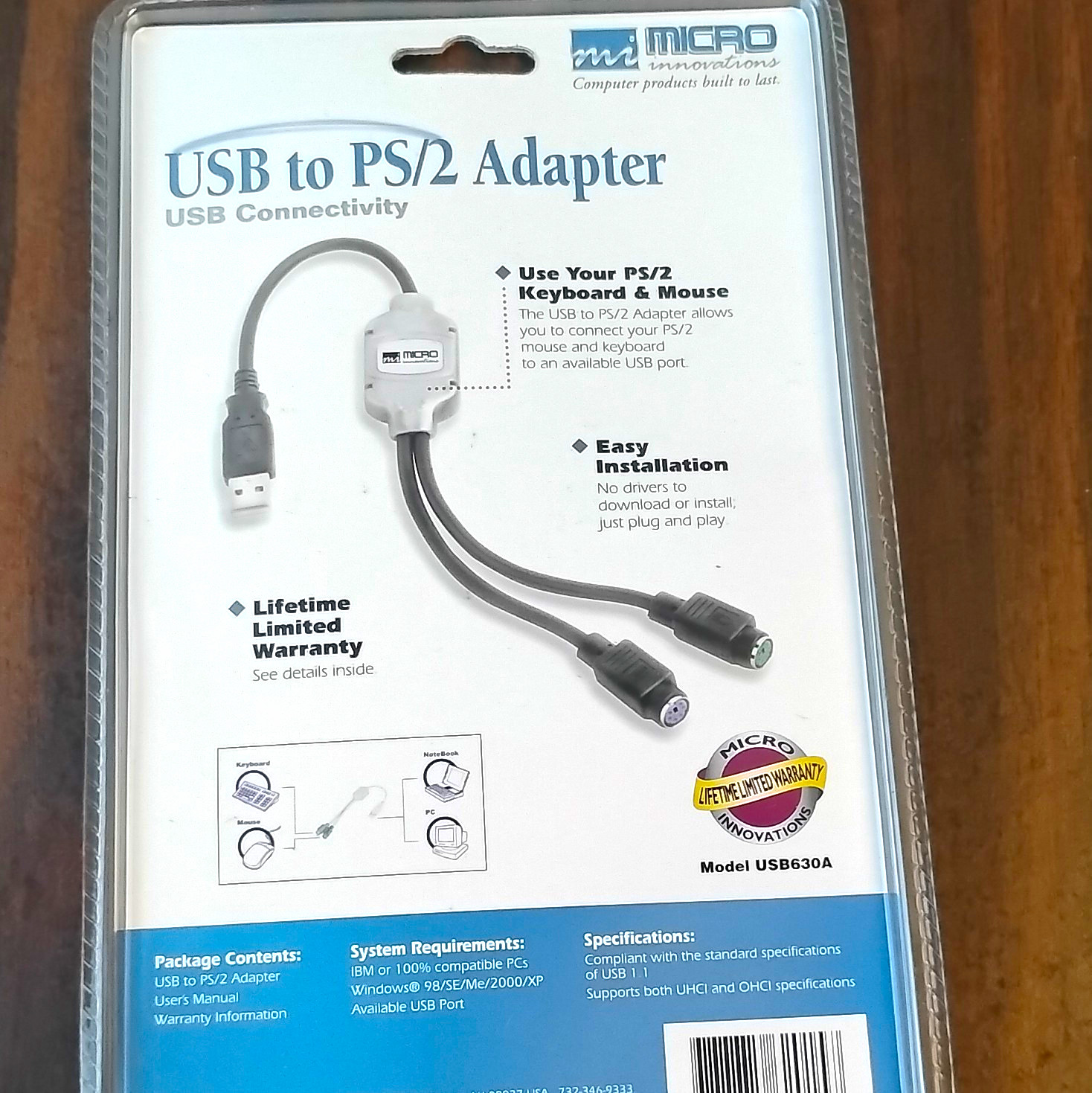 Micro Innovations USB-A Male to Dual PS/2 Female 1:2 Plug & Play USB630A