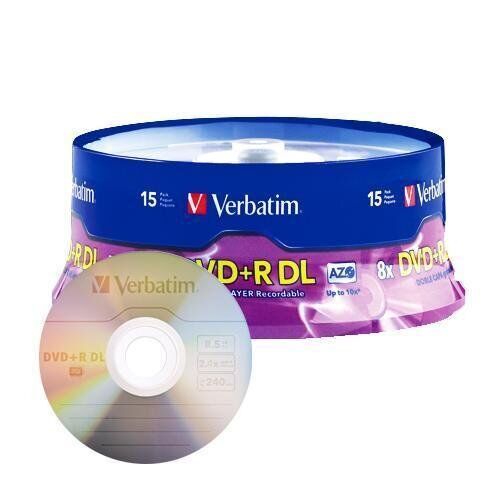 Verbatim DVD+R DL 8.5GB 8X with Branded Surface - 15pk Spindle (95484)