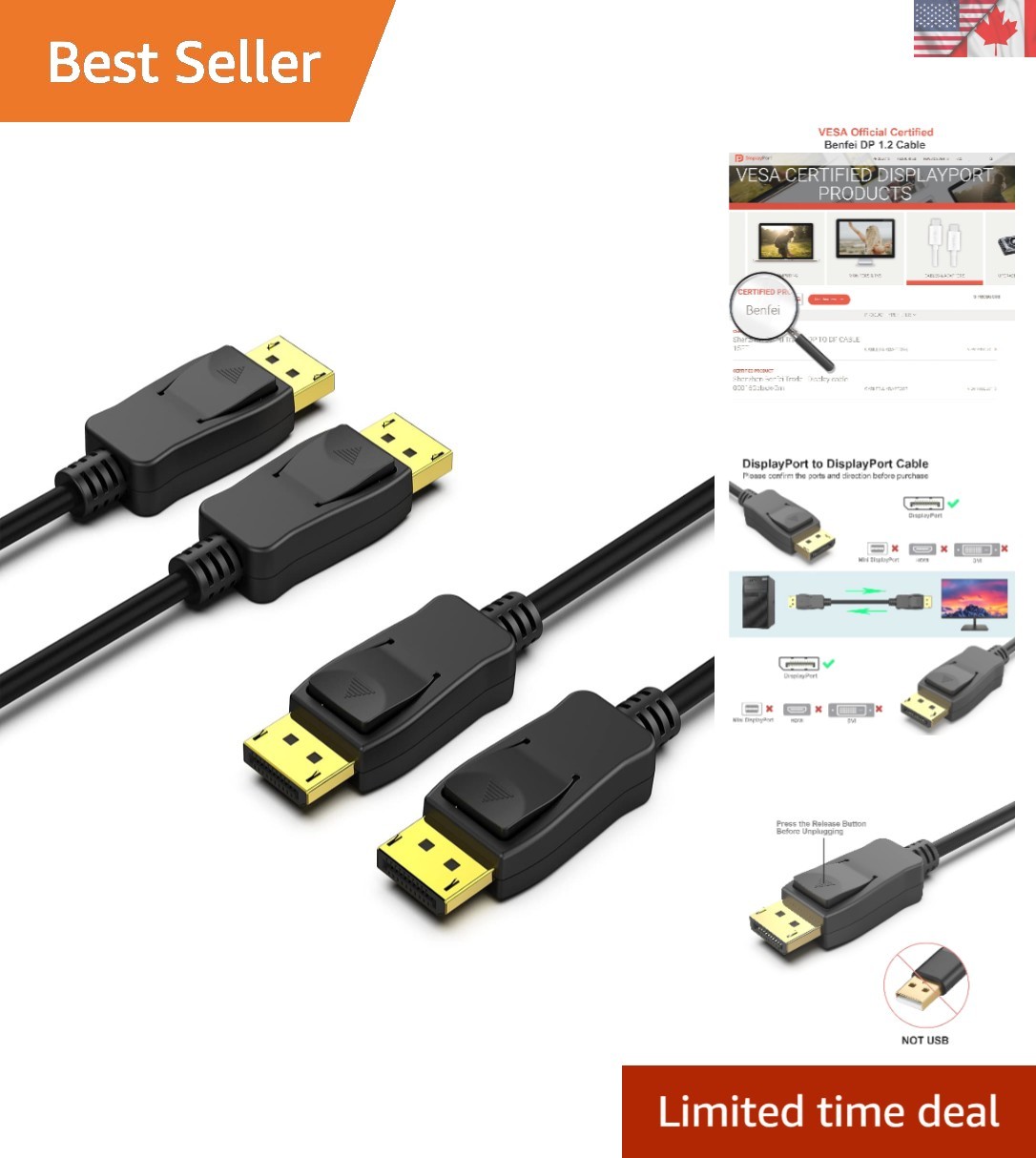 10FT VESA Certified DisplayPort to DisplayPort Cable 8K/4K - Ultra HD Experience