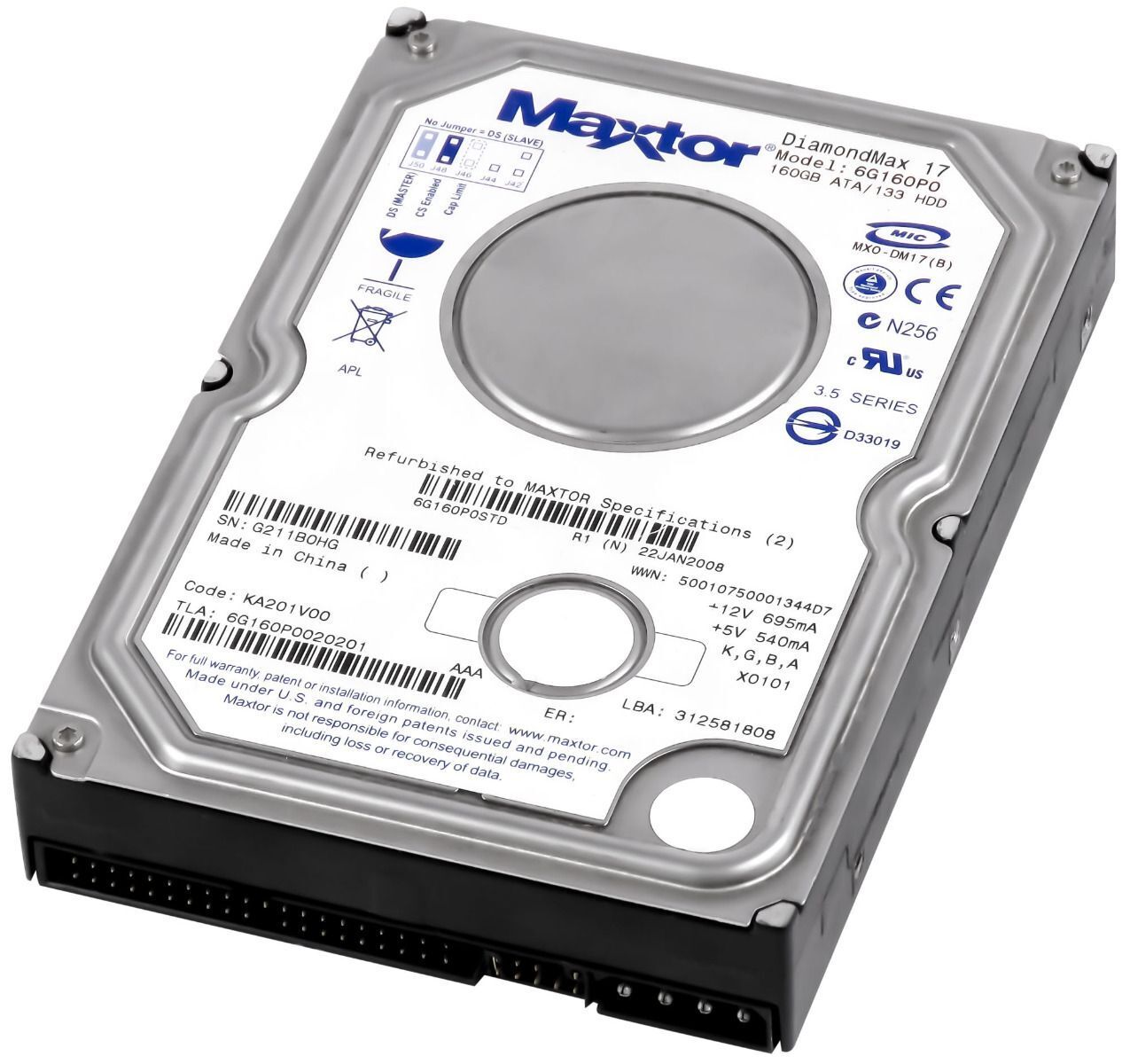 Hard Maxtor Diamondmax 17 160GB 0.2oz160P0 7200U/Min 8MB Ata Ide 3.5'' Inch