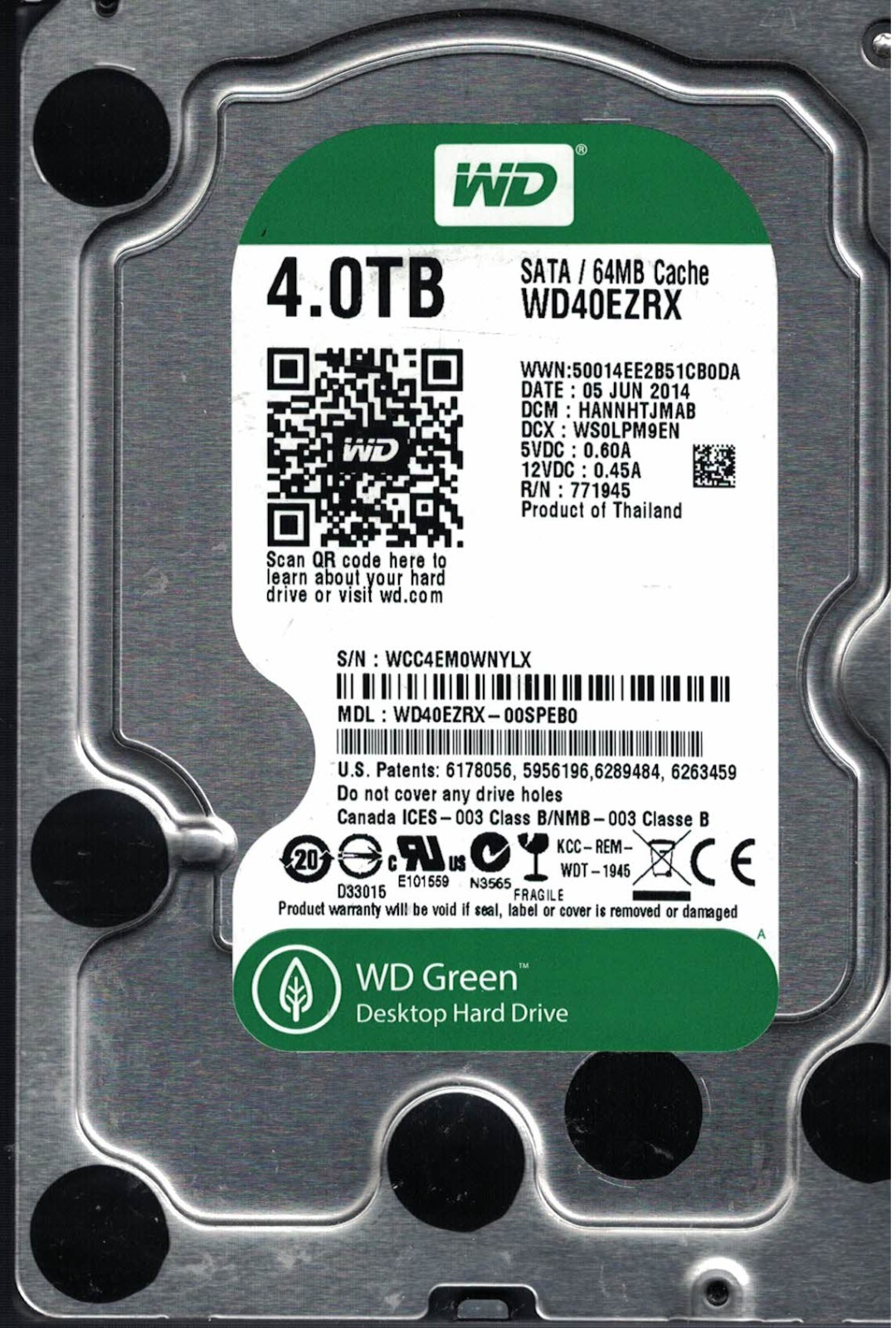 Western Digital WD40EZRX-00SPEB0	05 Jun 2014 DCM HANNHTJMAB