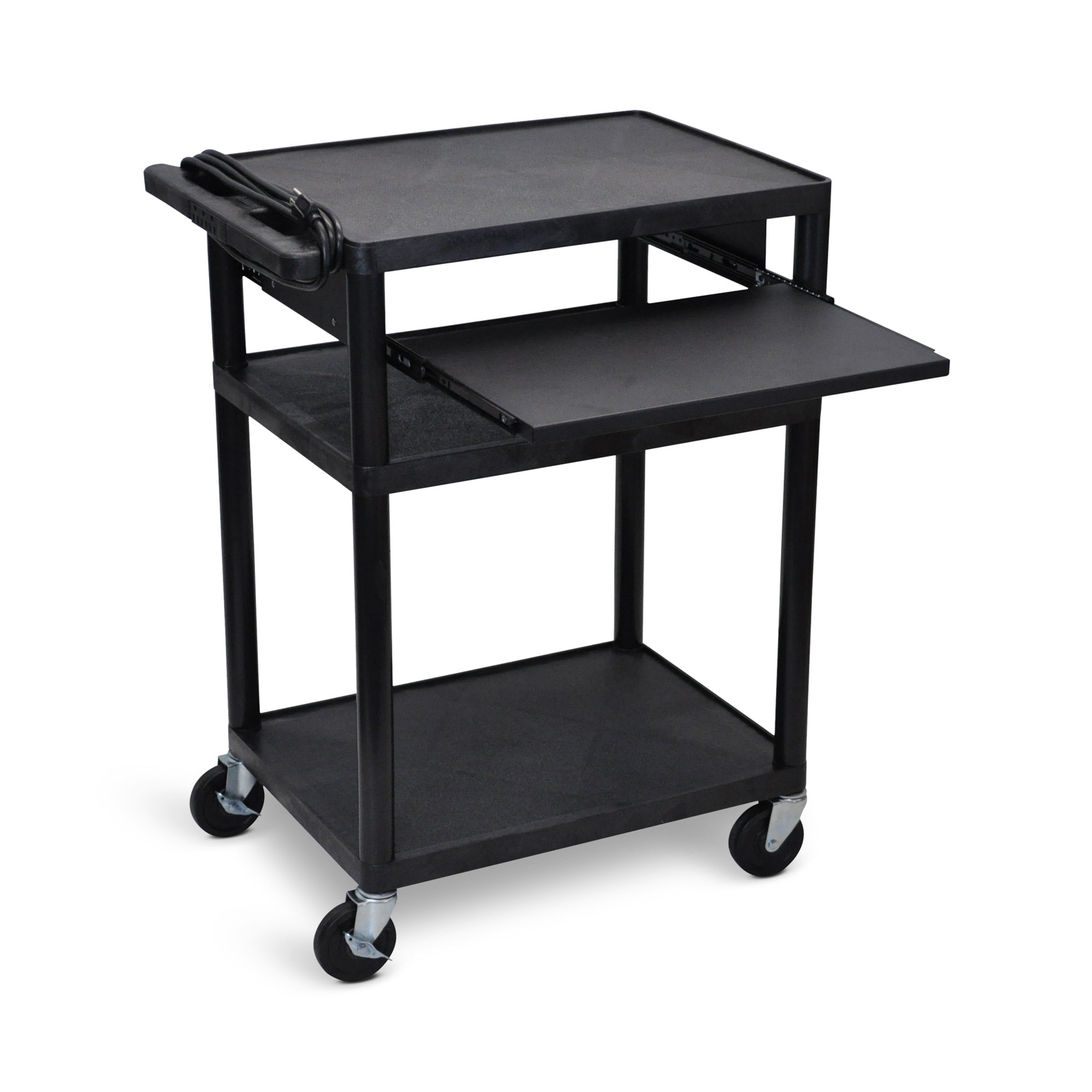 Luxor LP34LE-B 34"H AV Cart - Three Shelves  Front Pullout