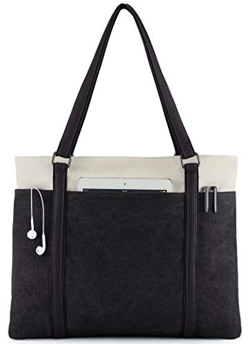 BLACK - WXNOW WOMEN LAPTOP TOTE BAG CANVAS HANDBAG PURSE SHOULDER BAG