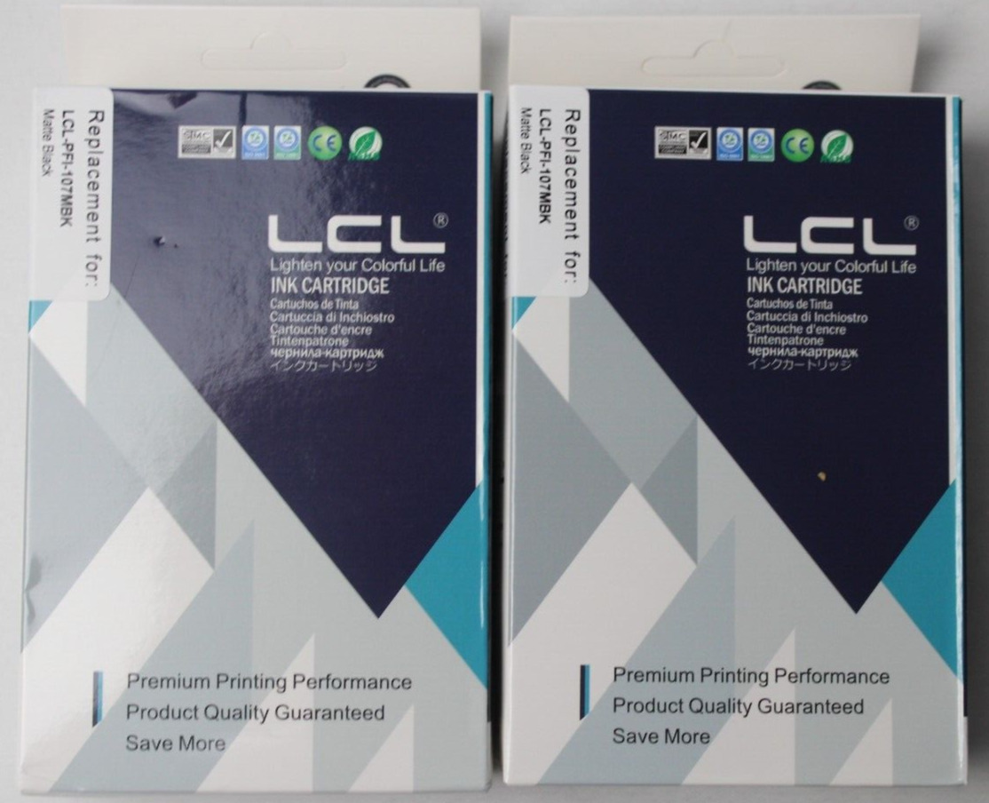 2 Pack LCL Brand NON-OEM PFI-107 MBK InkTank Cartridge - Matte Black (130ml)