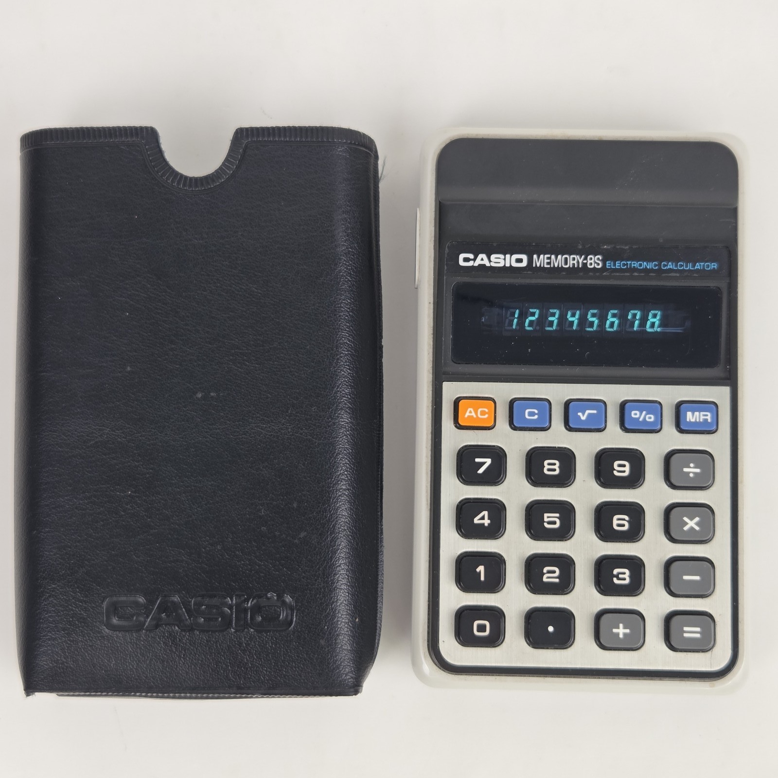 Vintage CASIO MEMORY-8S Electronic Calculator with Original Case Japan Tested