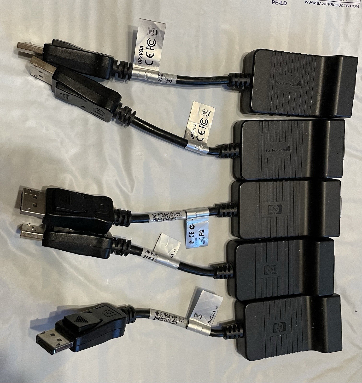 Lot Of 2 StarTech DisplayPort to VGA And 3 HP Dp To VGA